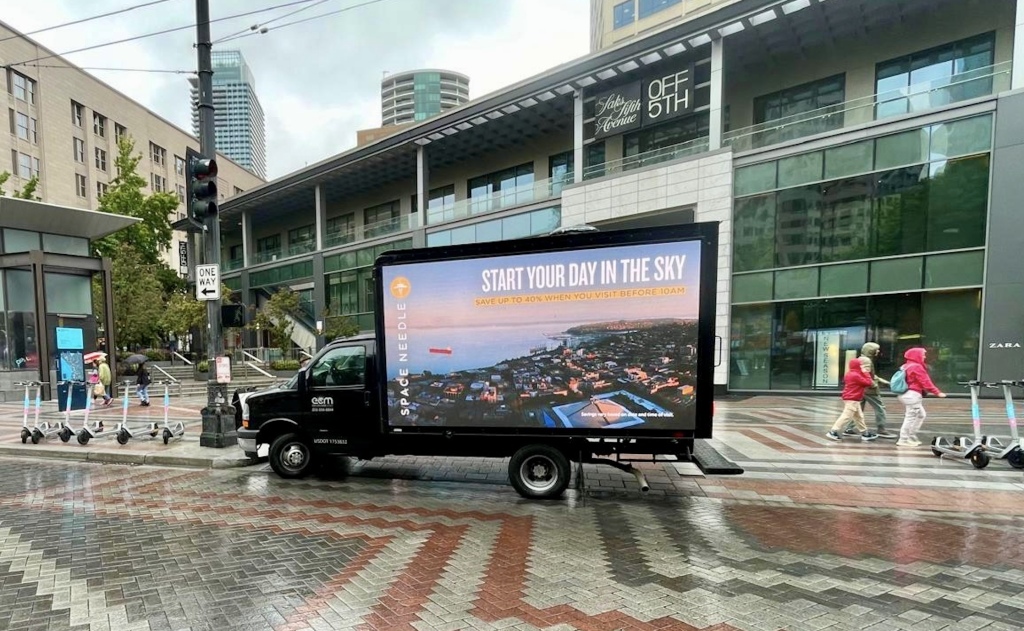 Space needle Billboard truck ad